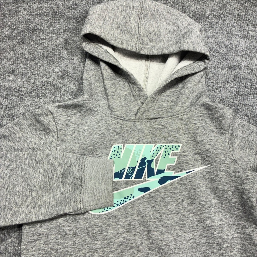 Nike Kids Grey Camo Logo Hoodie Pullover Sweatshirt Size.S 4-5 Years